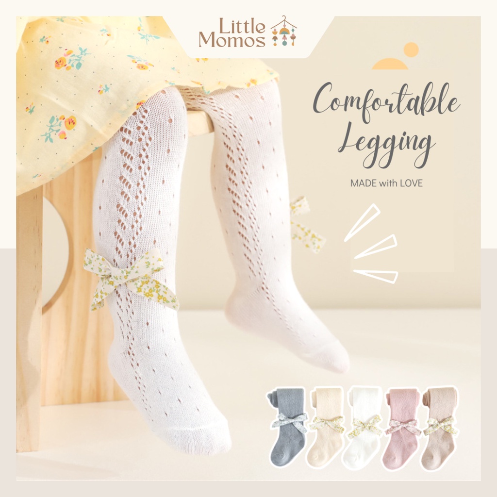 Little Momos Legging Bayi Premium Pita 0-1 Tahun / Stocking Bayi Ribbon Flower Motif / Celana Anak Bayi Perempuan