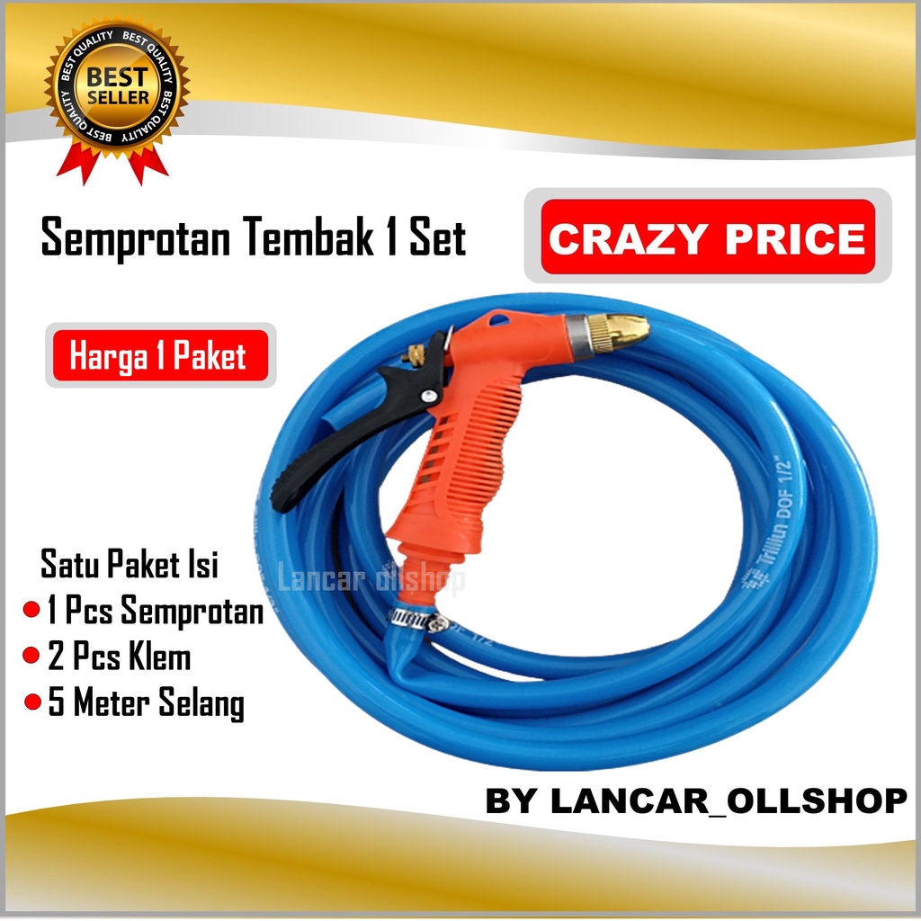 Semprotan Tembak Set Clamp Klem Cincin Hose Konektor Selang Air Siram Taman Cuci Mobil Motor 1 Paket Murah