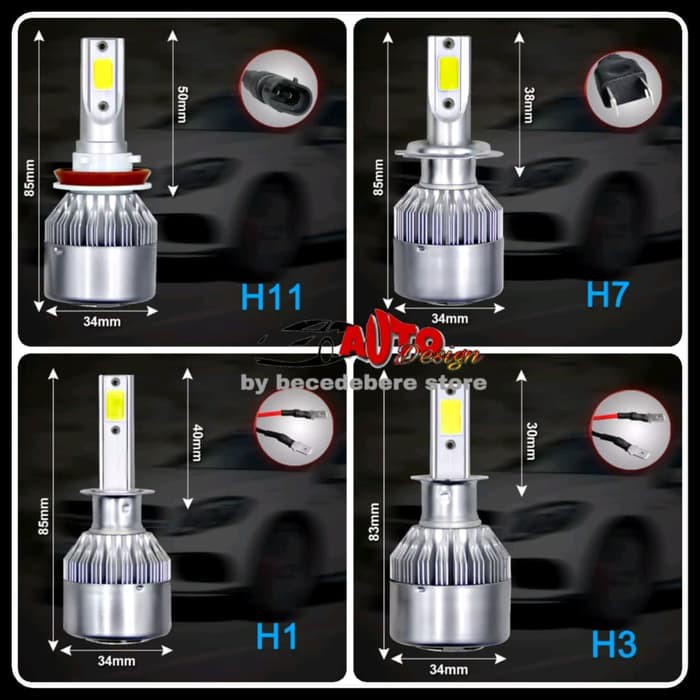 C6 Lampu Led Mobil H1 H3 H7 H8 H11 H16 HB3 HB4 HIR2 Super Bright