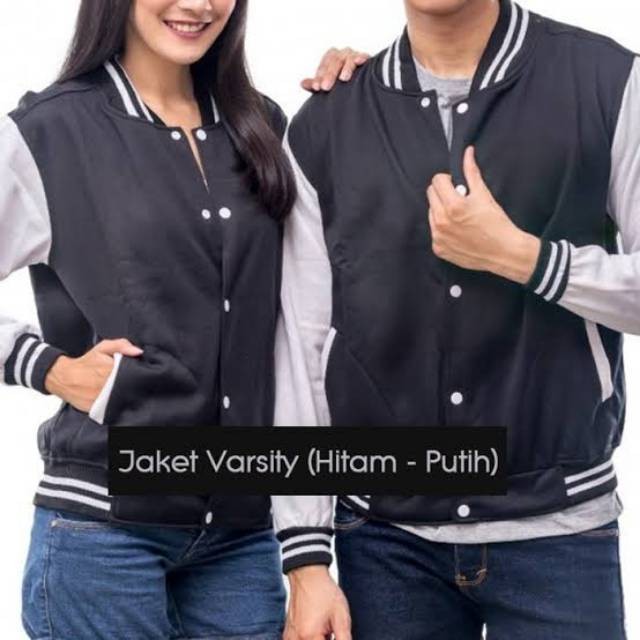 SWEATER_ID Jaket Varsity Baseball  Pria Wanita Hitam-Putih Polos Unisex