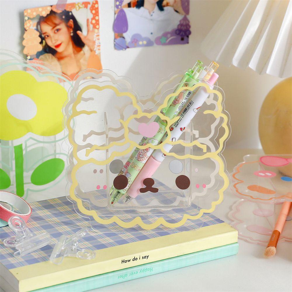 Mxbeauty Tempat Pulpen Akrilik Perlengkapan Kantor Office Beruang Bunny Transparan Kartun Alat Tulis Kosmetik Kotak Penyimpanan