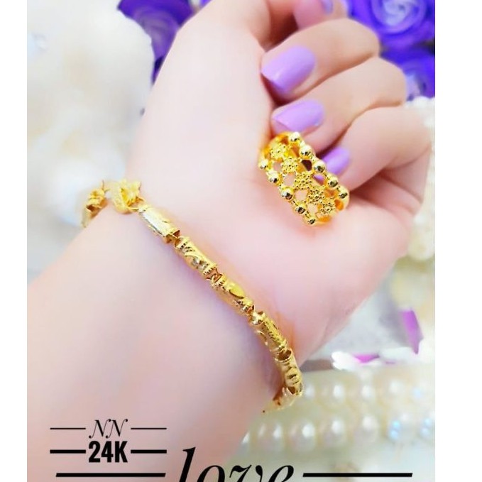 Xuping Set Gelang dan Cincin Lapis emas 24K L329