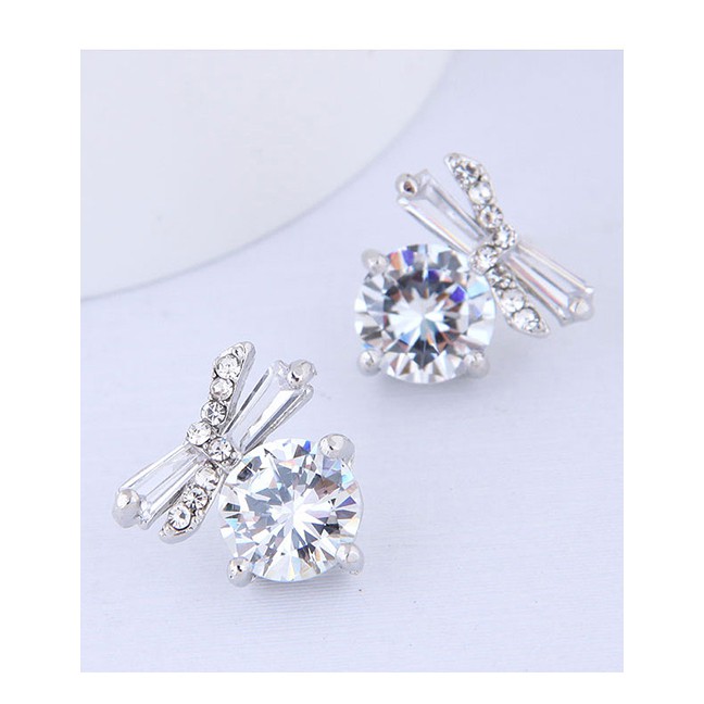 LRC Anting Tusuk Fashion Silver 925 Silver Needle Butterfly Zircon Earrings A58334