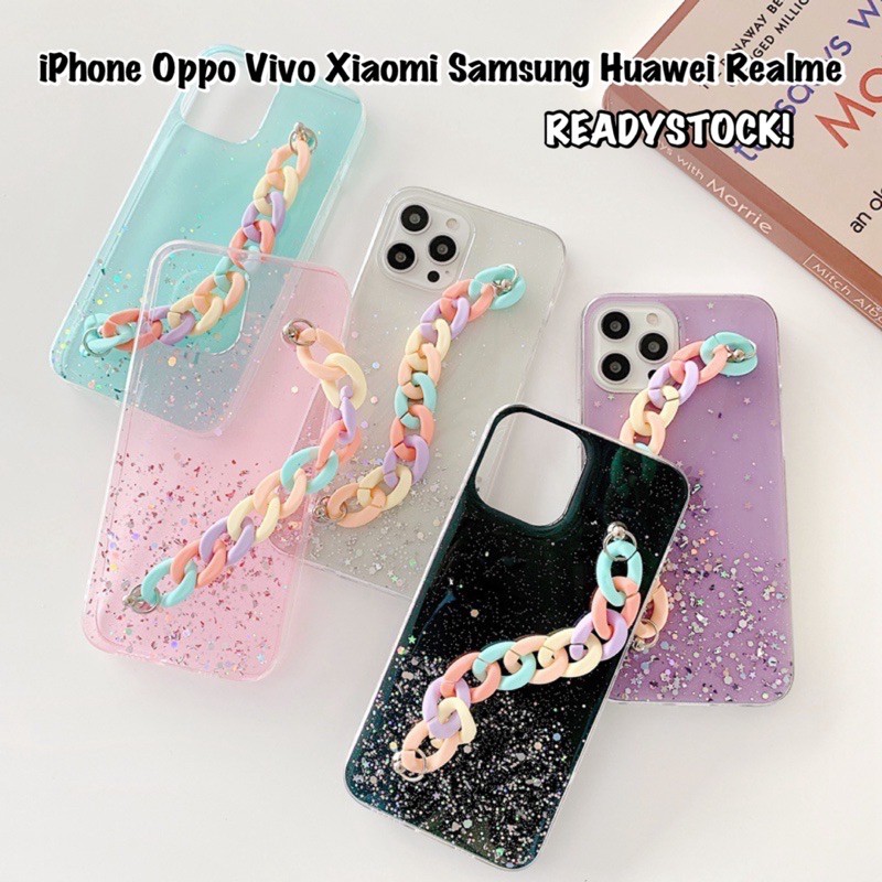 Glitter Case with Chain Pastel Oppo A15s Reno 5 5F 4 4F 3 8 8Z 8 PRO 7 6 A57 A16 A12 A15