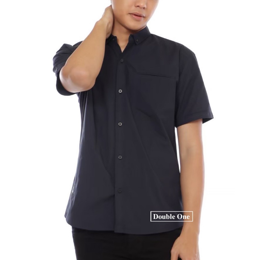 Kemeja Pria Tangan Pendek Kasual Polos Navy Blue