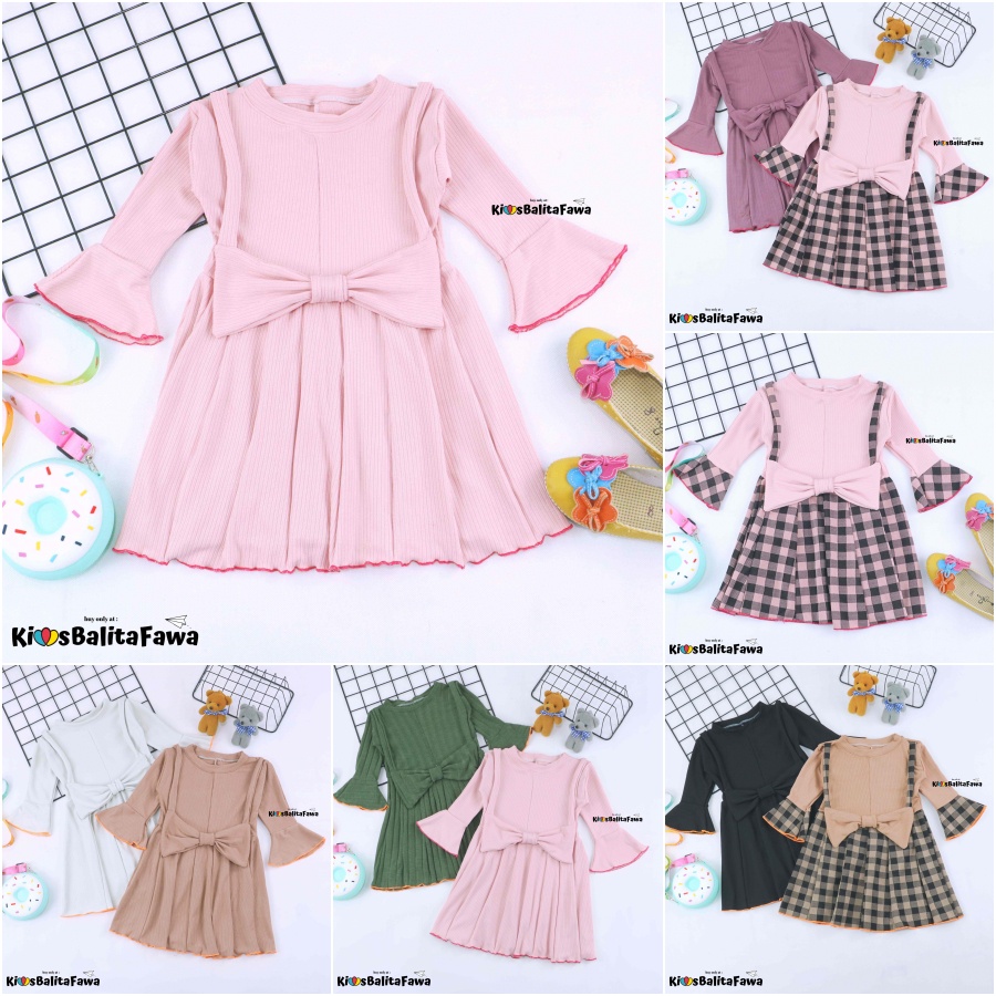 Overall Kirei uk 3-4Tahun / IMPORT Baju Gaun Pesta Dres Lengan Panjang Anak Perempuan Adem Murah