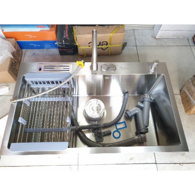 KITCHEN SINK / Bak cuci piring stainless SUS304 tebal 3MM 75cm x 45cm PAKET LENGKAP