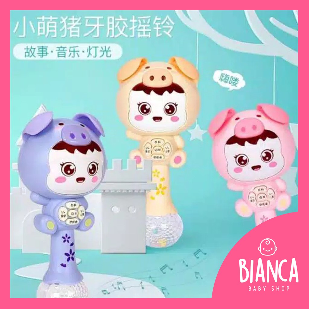 BIANCA - Teether Bayi + Musik Lampu Bentuk Babi