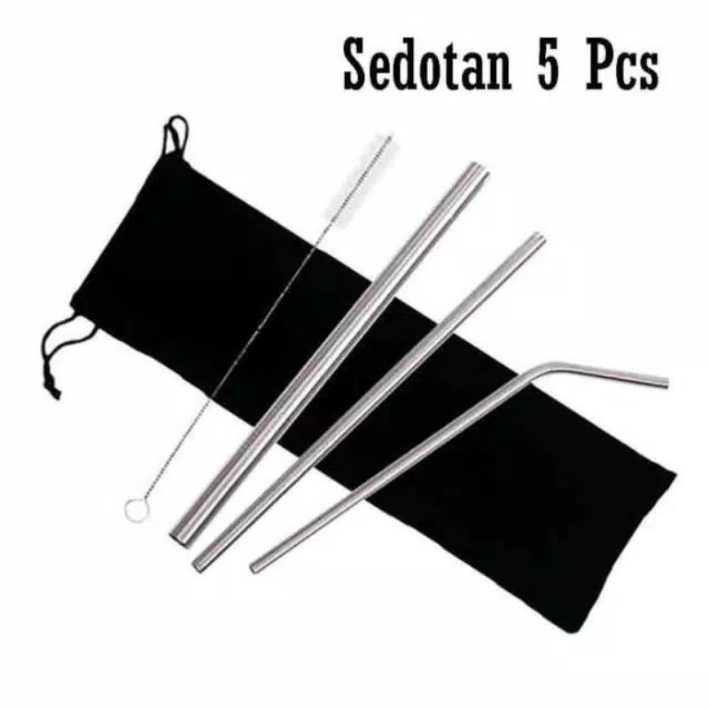 sedotan besi stainless + pouch set dan sikat