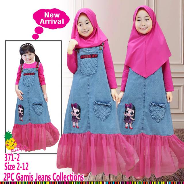 Baju anak little pineaple 3in1 set overall jeans LOL 2LED untuk umur 3~8 tahun