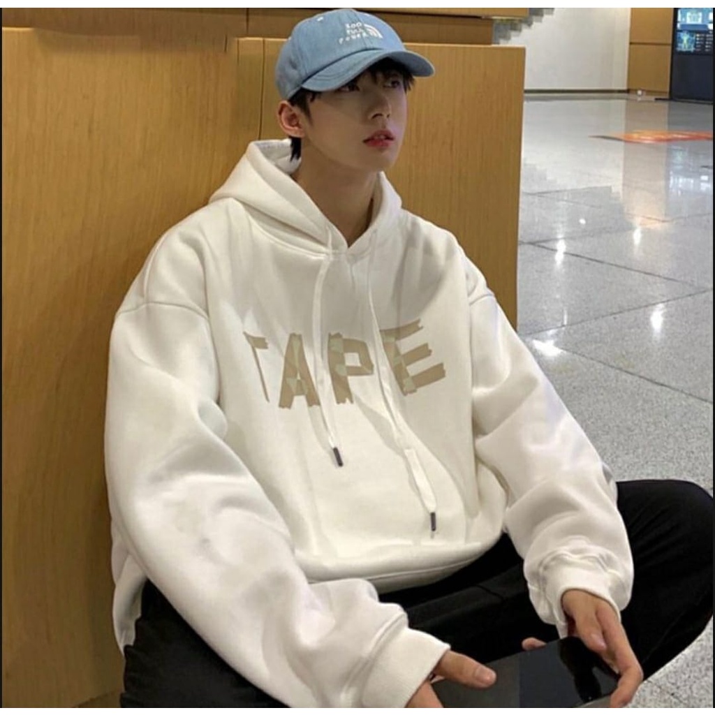 HOODIE PRIA TULISAN TAPE MODEL KOREA / HOODIE PRIA TEBAL