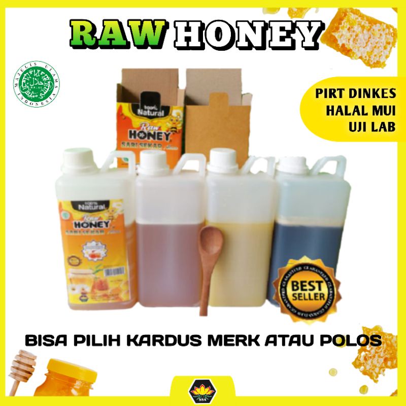 

Promo 1 Kg Raw Honey multiflora / kaliandra / hitam pahit akasia / Randu Free Dus Box