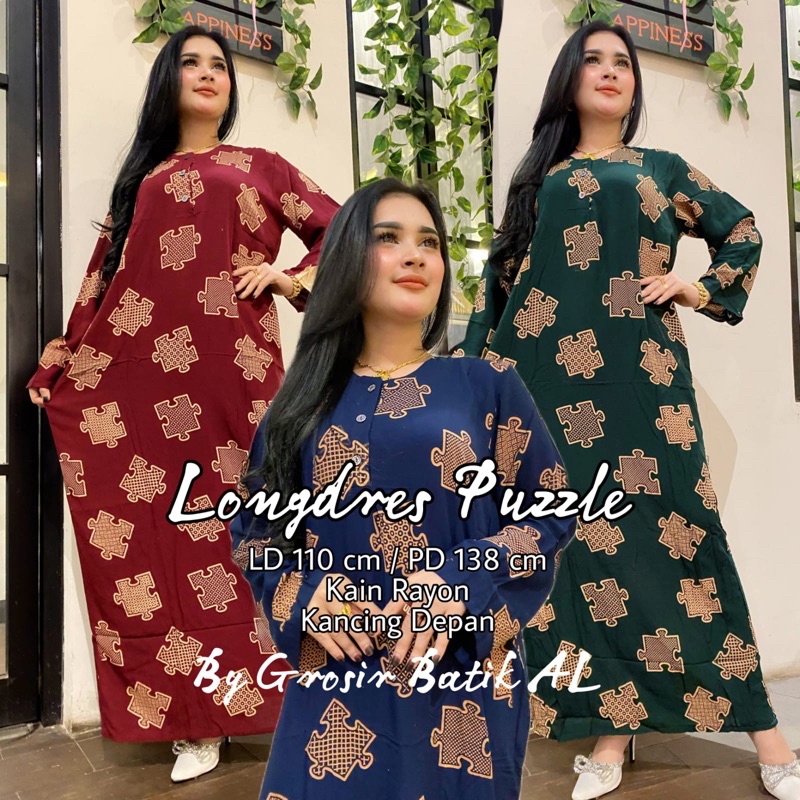 Batik AL - Longdress Sonaya - Daster Lengan Panjang - Kancing Depan - Bumil - Busui - Murah