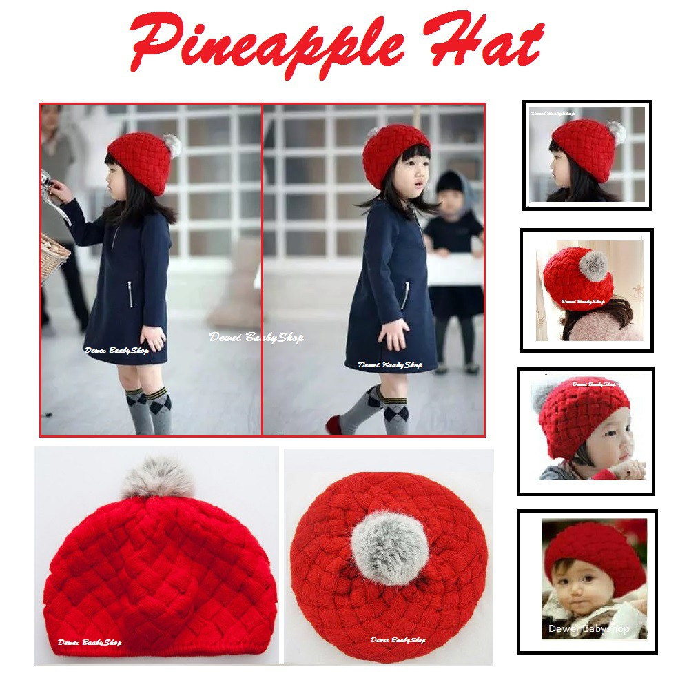 Topi Bayi Rajut Nanas  Lucu ( Pineapple Baby Hat-Topi Anak-Topi Balita Unik-Topi Batita Keren )