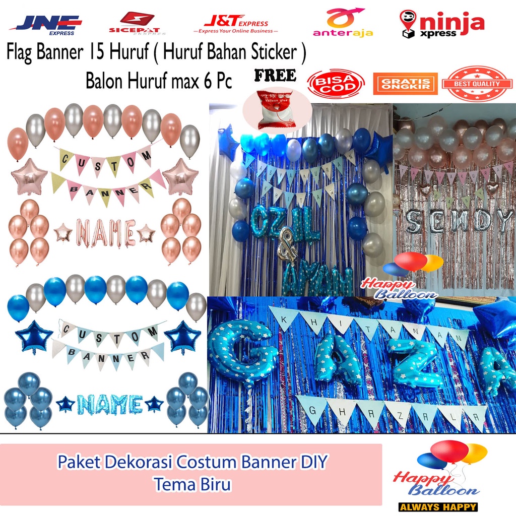 Jual Paket Dekorasi Costum Banner DIY Aqiqah Khitanan Bride to Be Ulang