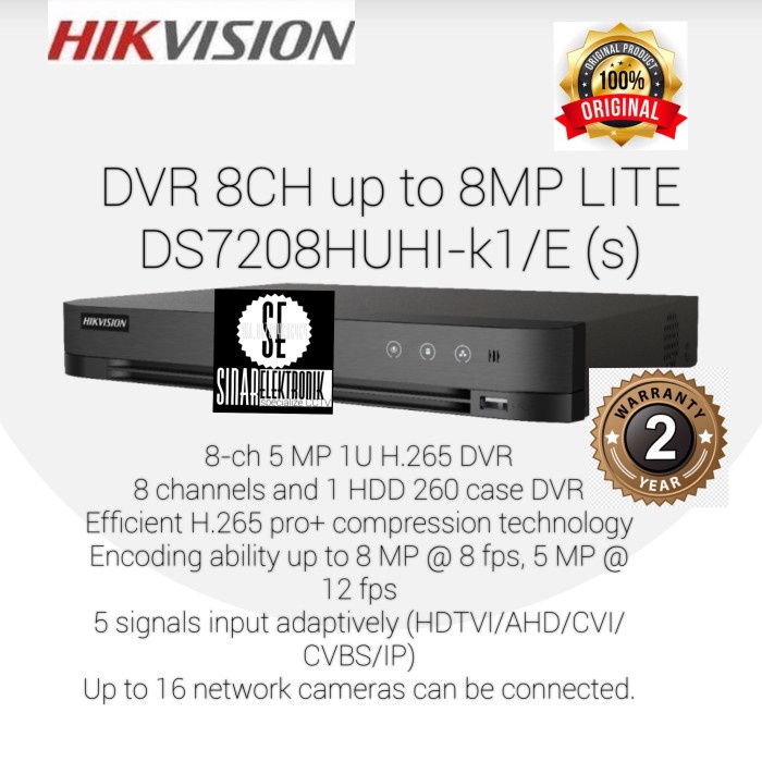 Hikvision 8CH UP TO 8mp lite DS7208HUHI-k1/e