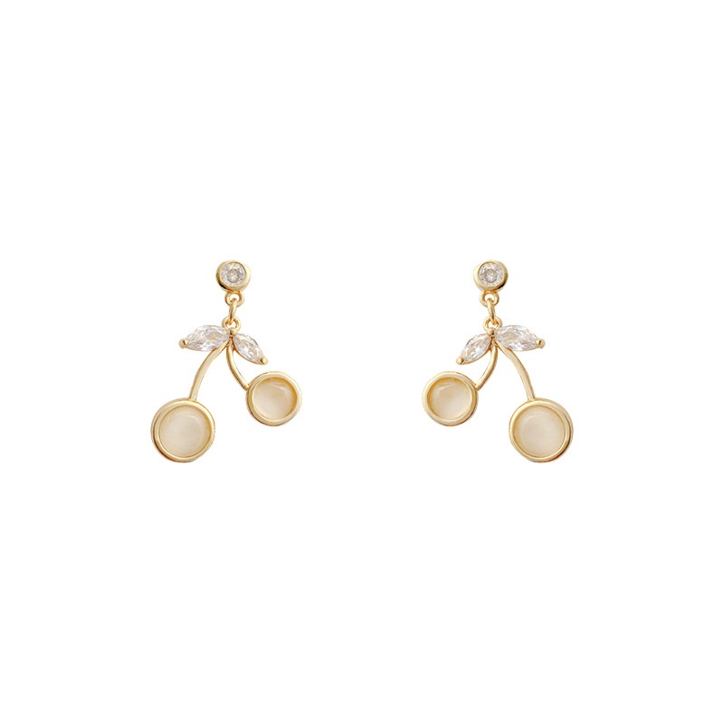 Shuling S925 silver needle Stud Earrings Korean version New Design Zircon Earrings Micro-inlaid Super Cute Cherry Earrings