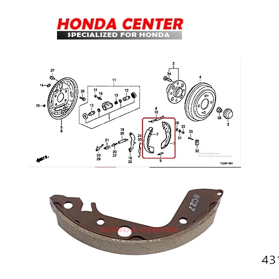 Kampas rem brake shoe belakang brio 2015 2016 2017 2018 2019 2020 43153-TG4 G