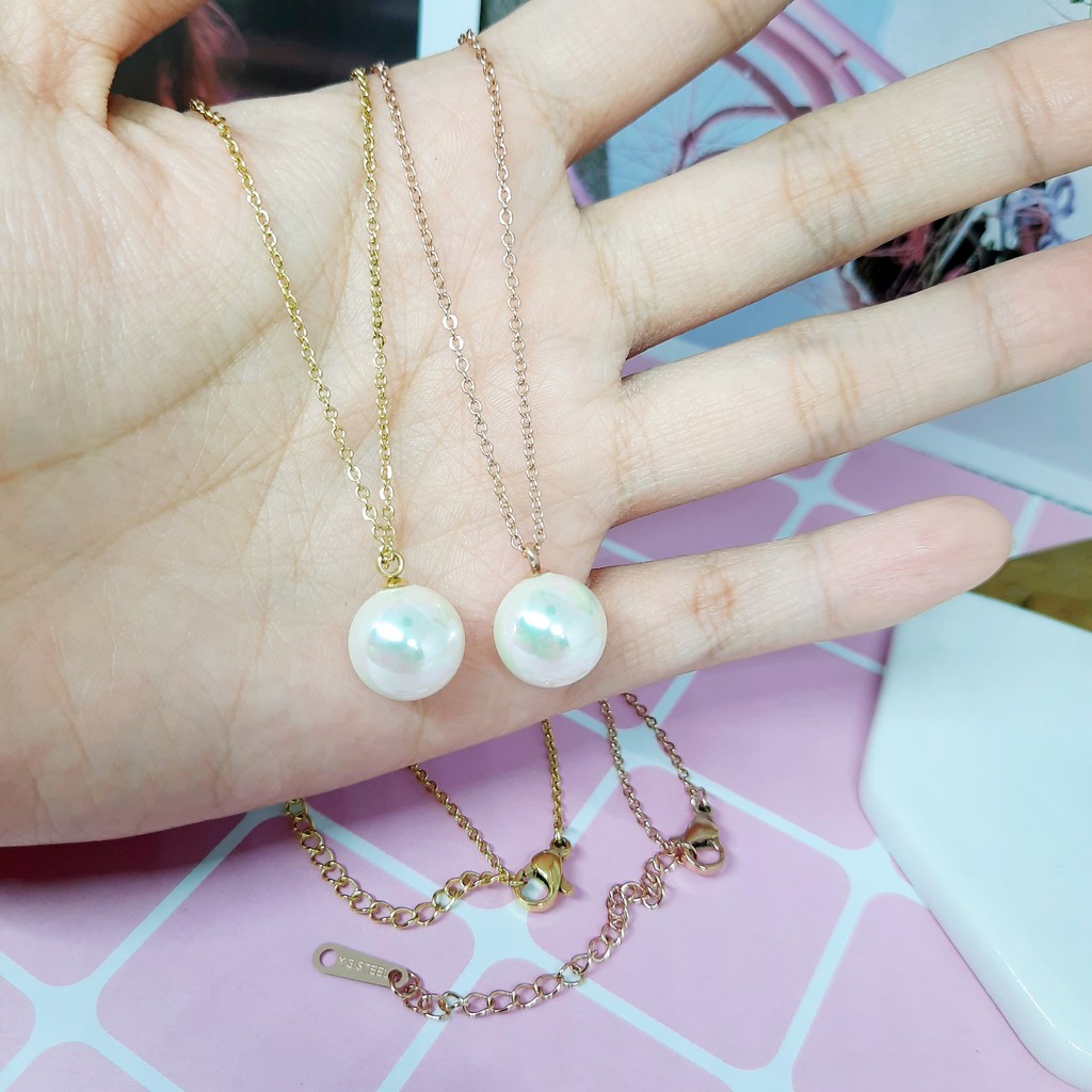 Kalung Fashion Korea Titanium Mutiara Putih Gold Rose Gold - BN430