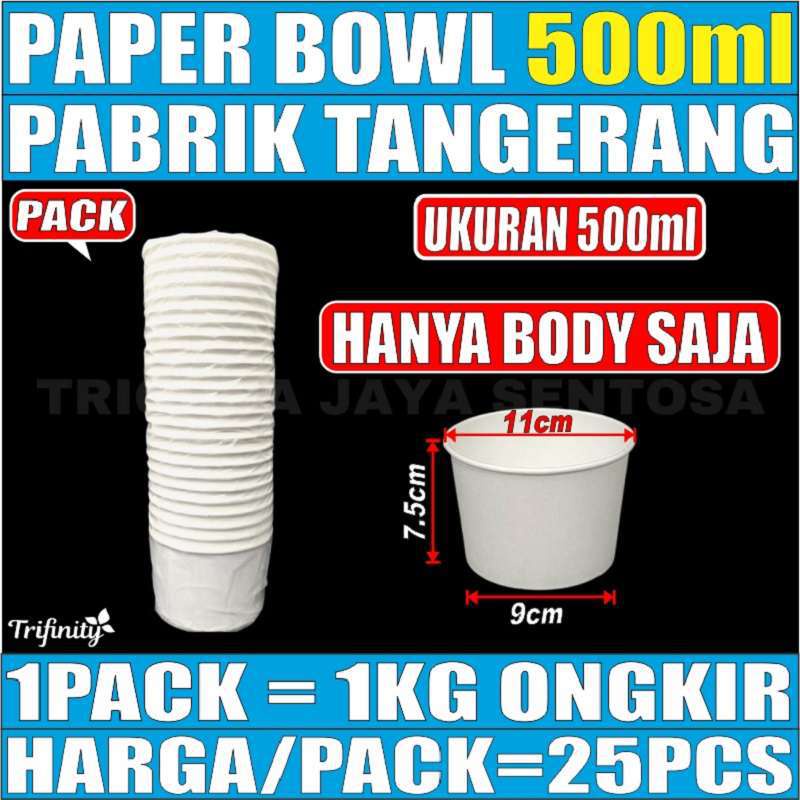 Paper Bowl Tebal 500ml Per Pack Mangkuk Tahan Panas Microwave Hanya Body Mangkok Kertas