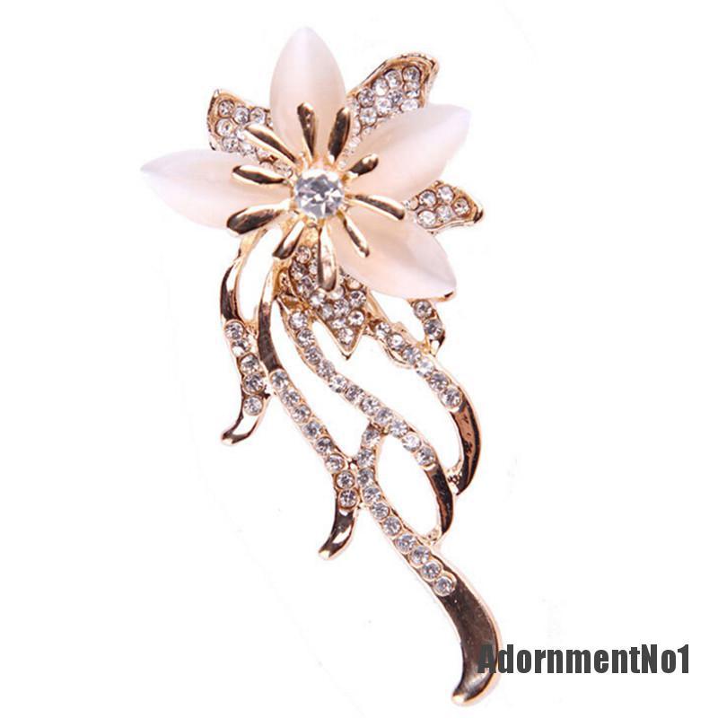 (Adornmentno1) Pin Bros Bunga Opal Hiasan Kristal + Berlian Imitasi