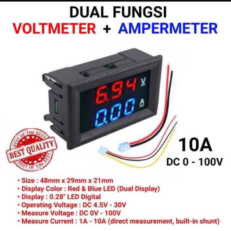 Dual Digital VoltMeter AmpereMeter DC 0V - 100V 10A Volt Amper