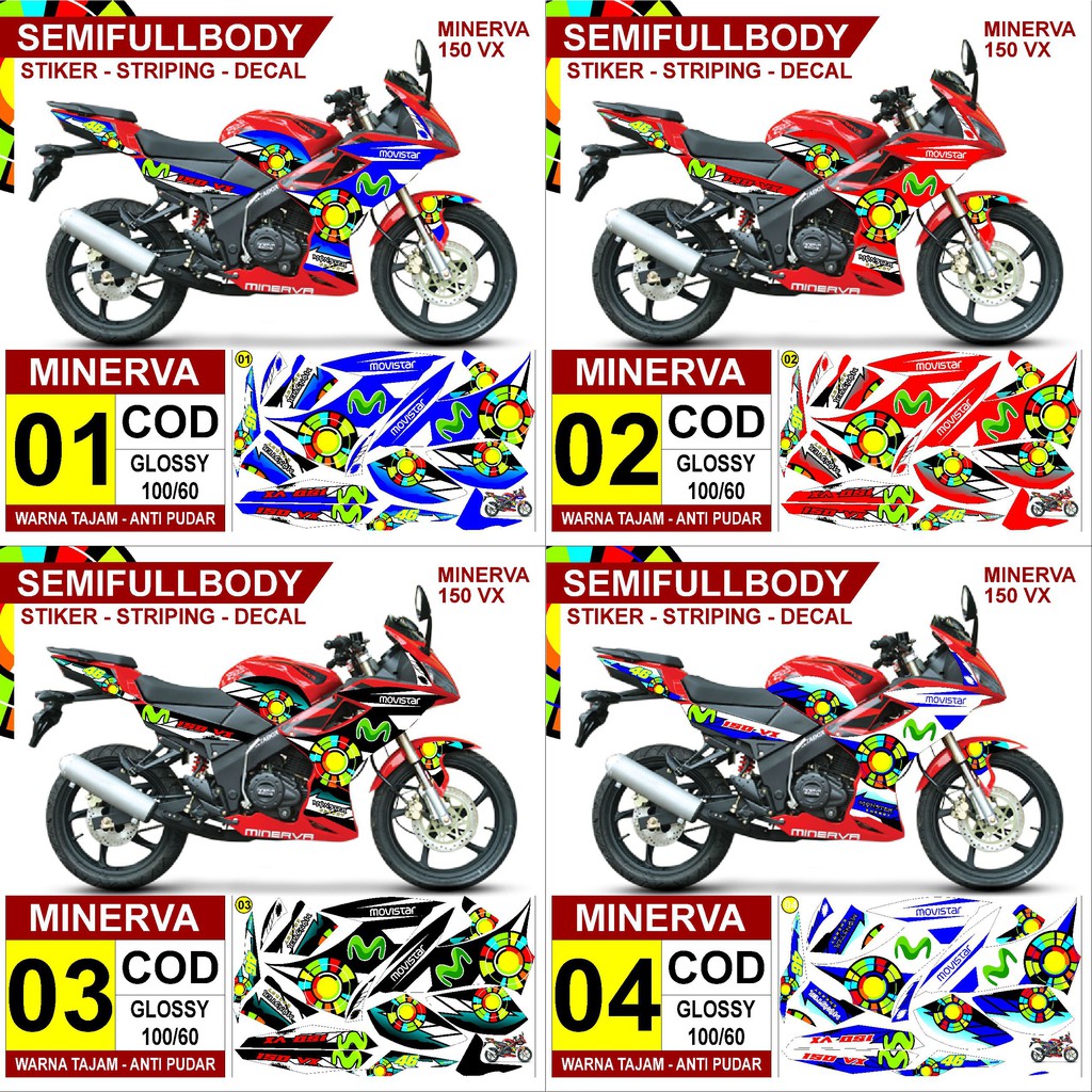 Bisa COD Stiker Striping Decal Minerva 150 VX NVX Semifullbody Variasi AR02 Semua Ready