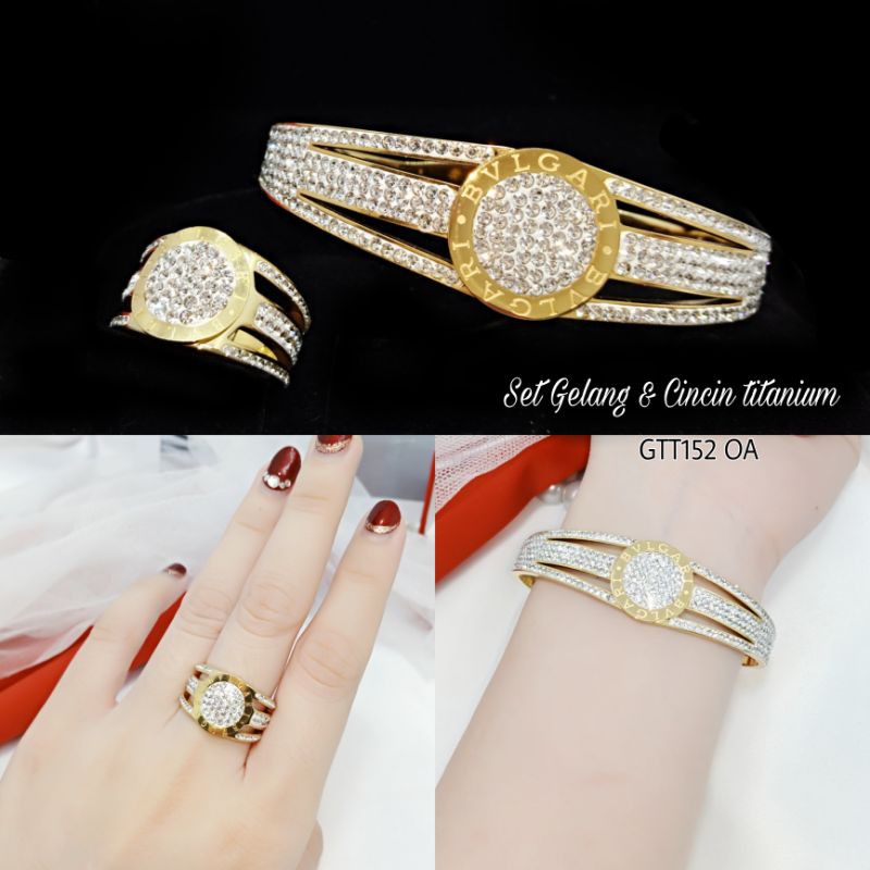 Set Gelang Dan Cincin Titanium/Set Gelang Wanita/Gelang Titanium/Gelang Dan Cincin Wanita GTT152 OA