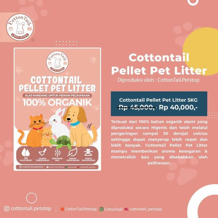 Cottontail Pellet Pet Litter 5kg - Wood Cottontail Pellet Pet Litter 5kg