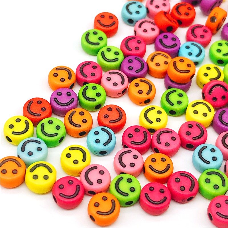 100pcs Manik-Manik Bulat Bahan Plastik Akrilik Transparan Motif Huruf Smile Ukuran 6mm