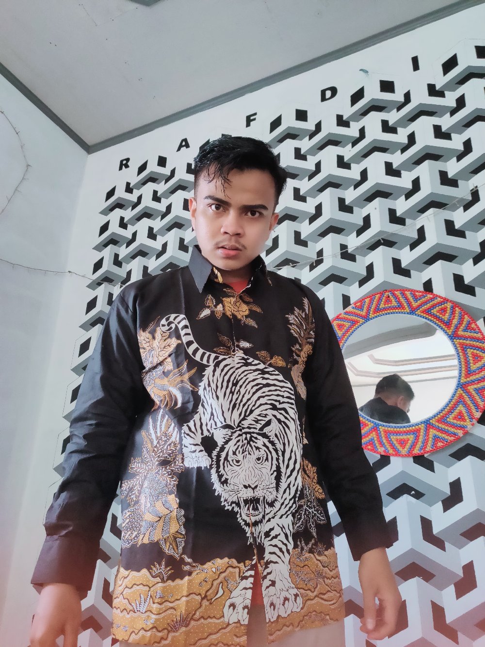 Harimau Sumatra# Kemeja Batik Pria Eksklusif Hitam Motif Macan Full Furing Ori Batik Solo Size Xxxl
