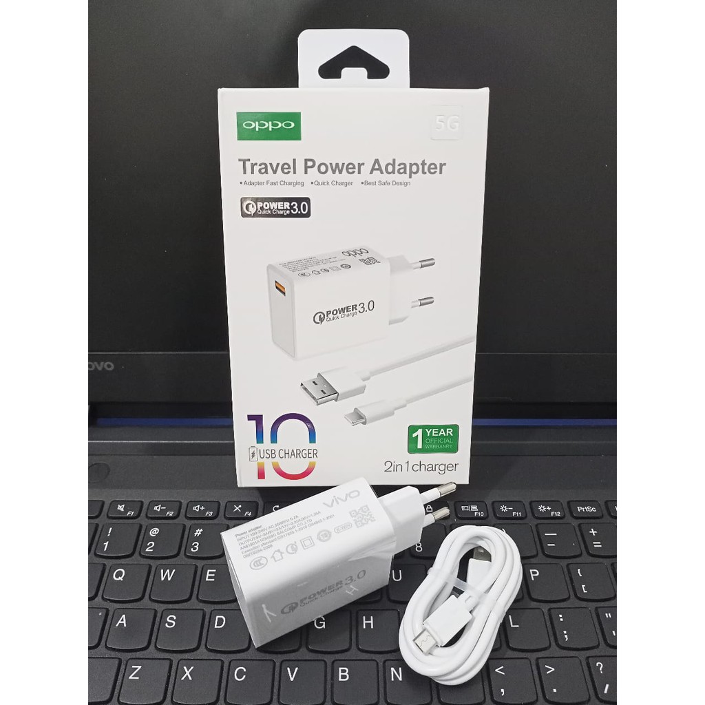 CHARGER BRAND POWER QC 3.0 TRAVEL POWER ADAPTOR 3A BRAND 5G  2IN 1 FAST CHARGING MICRO USB