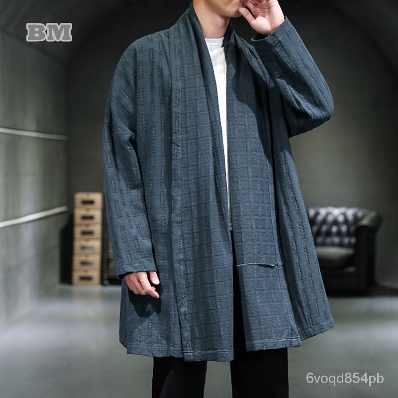 Chinese Traditional Dress Linen Mid-Length Trench Coat 2021 Spring Autumn Plus Size Cardigan Cloak O