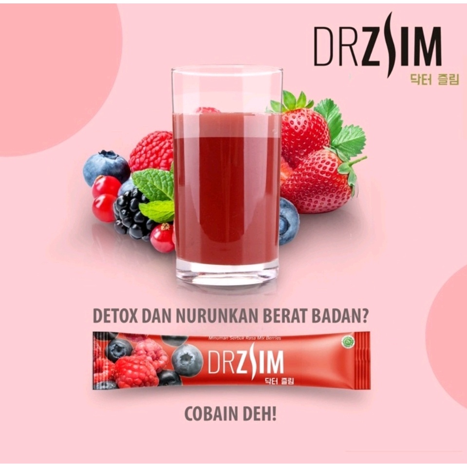 DRZLIM Detox Fiber Zlim | Minuman Serbuk Rasa Mixberry 1 BOX isi 10 Sachet