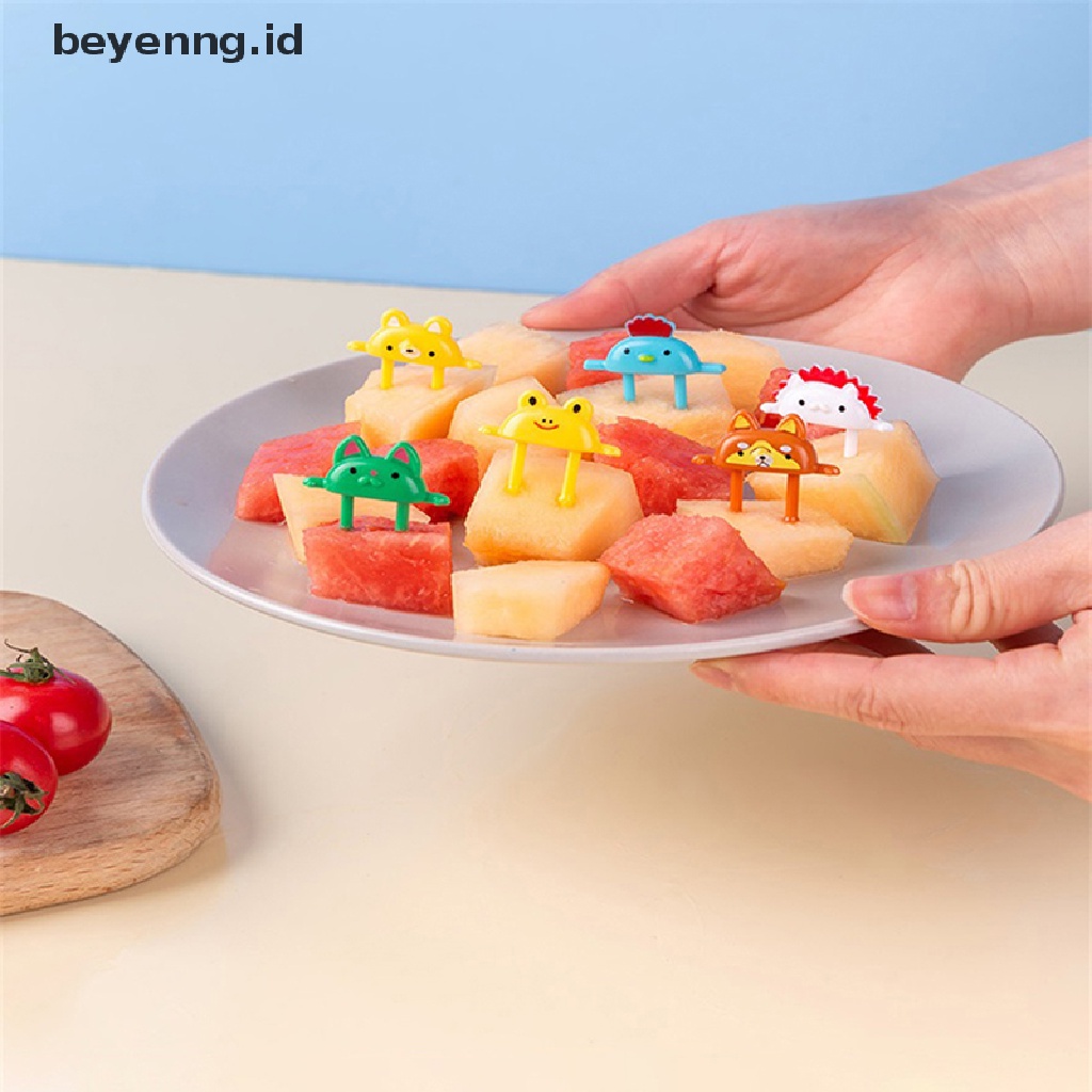 Beyen 6Pcs Garpu Buah / Dessert / Bento Desain Kartun Hewan Lucu