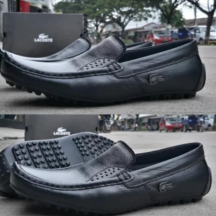 ► NEGO PANTOFEL COWOK► SEPATU PANTOFEL CASUAL PRIA KULIT ASLI MERK LACOSTE - HITAM, 39 ON SALE