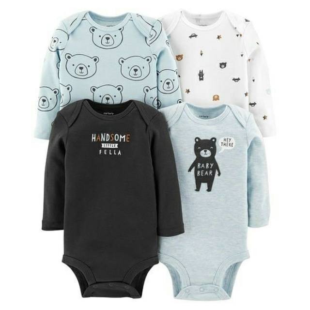 CARTER'S Long Sleeve Bodysuit BOY Blue Bear 4pc Original