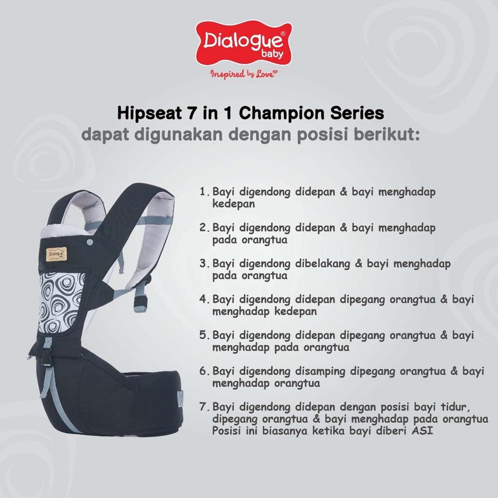 Gendongan Hipseat 7in1 Position Dialogue Baby Glazy Champion Sparkle Leon Series DGG 1030 1031 1032 1033 Gendongan Bayi