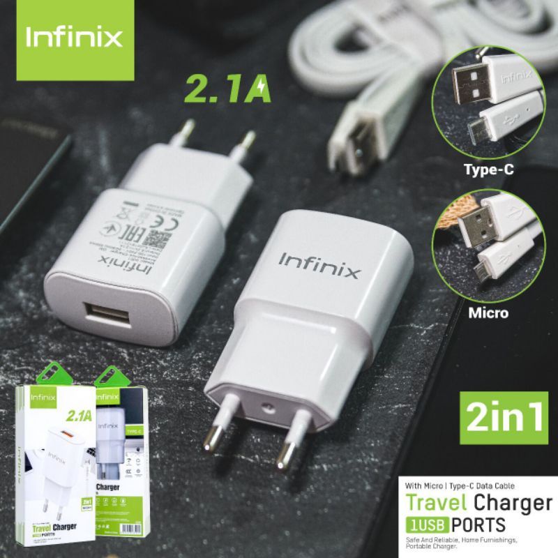 TRAVEL CHARGER INFINIX XCU32 HOT9/HOT10 KABEL MICRO USB &amp; TIPE-C REAL 2A SAFETY CHARGER