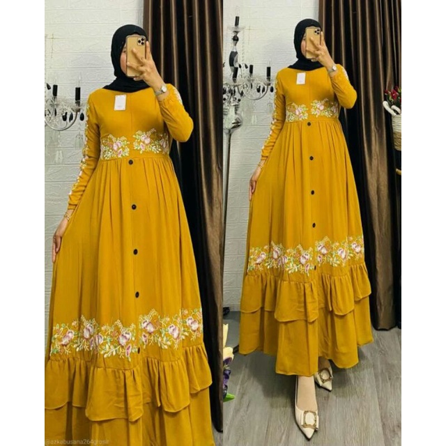  "DK"{ BISA-COD } { Real pict } { TERLARIS } Gamis madina mira // bordir bunga berwarna // gamis ter