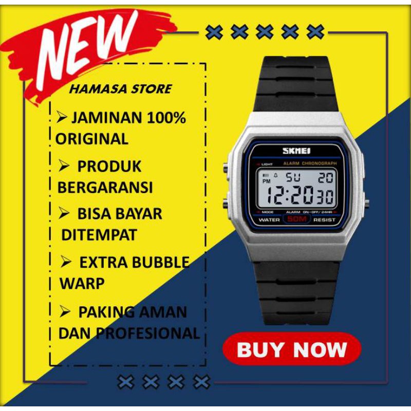 JAM TANGAN PRIA WANITA JM CEWEK COWOK JAMM TNGAN CEWE WARNA SILVER HITAM DIGITAL ORI