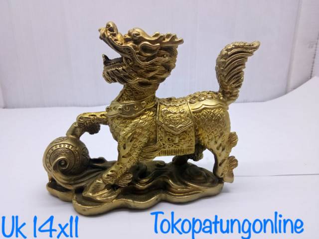 Patung Chilin Kirin Singa Langit Kuningan set