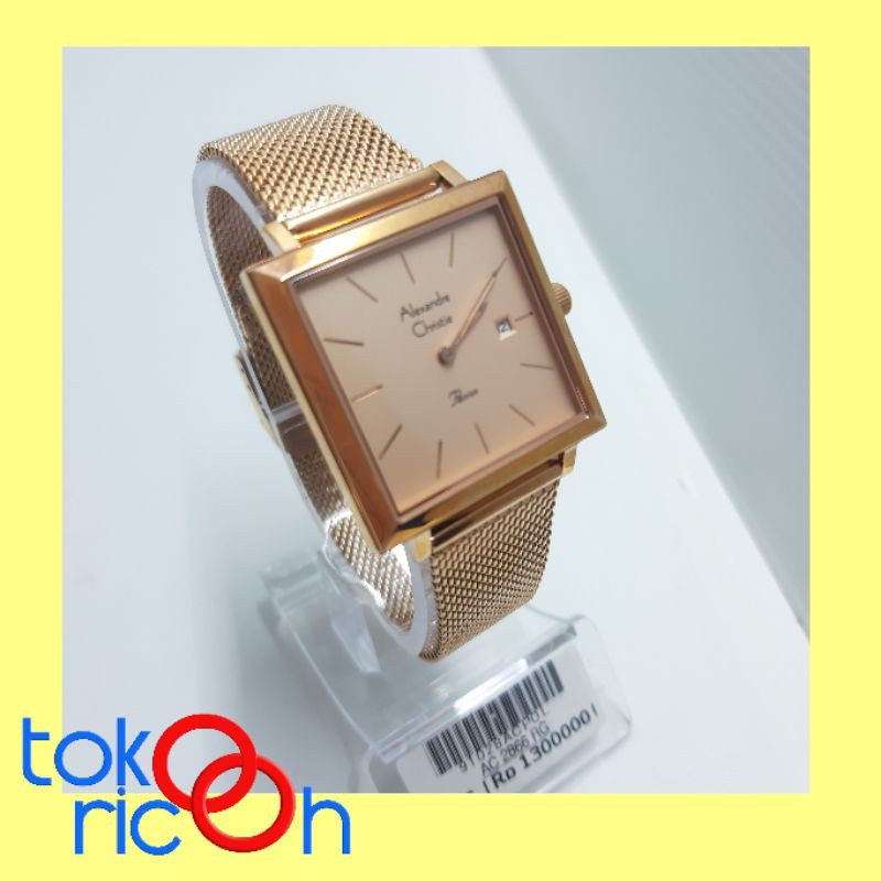 (Toko ricoh) Alexandre Christie AC 2866 / jam tangan wanita rosegold kotak / tali pasir