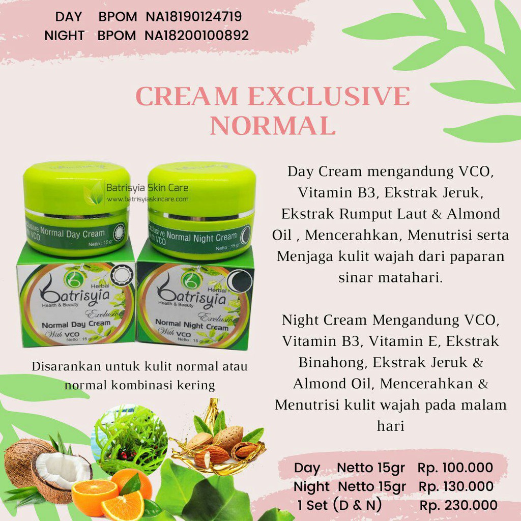 Cod Kecantikan Perawatan Wajah Cream Exclusive Normal Batrisyia Herbal Krim Eksklusif Normal Indonesia