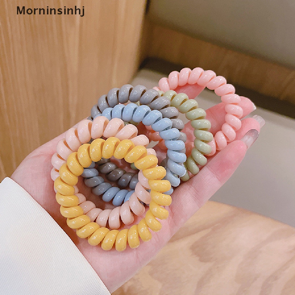 Mornin Tali Kabel Telepon Spiral Stretch Bahan Karet Warna-Warni