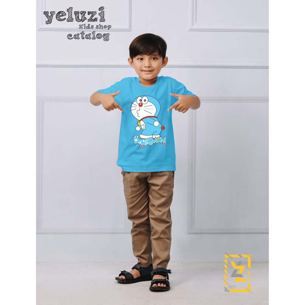 Kaos Baju Atasan anak oblong karakter Doraemon Biru yeluzi