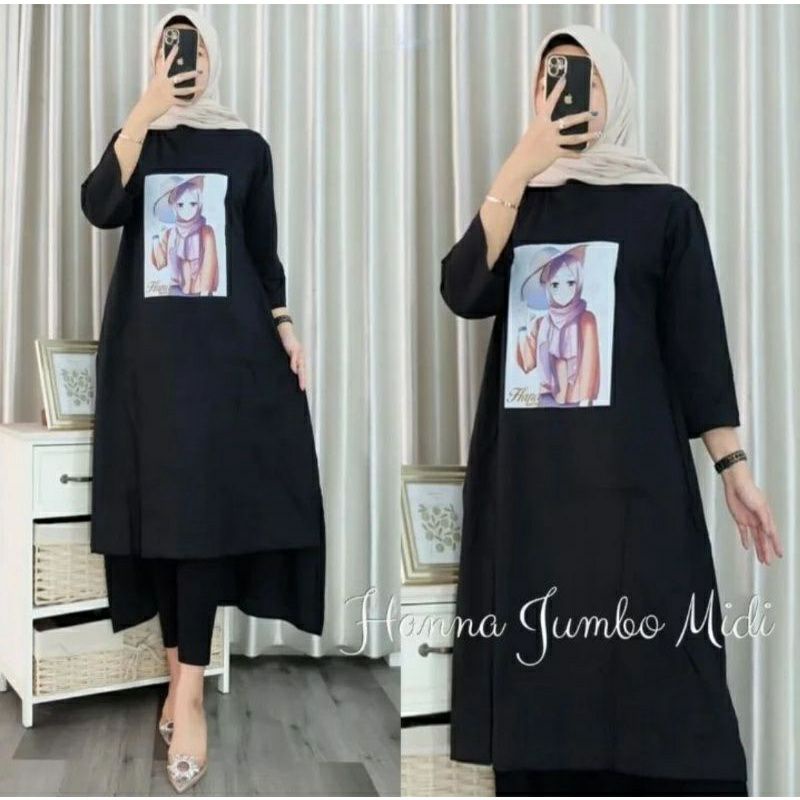 Hanna midi dress terbaru / tunik wanita terbaru / midi dress tunik