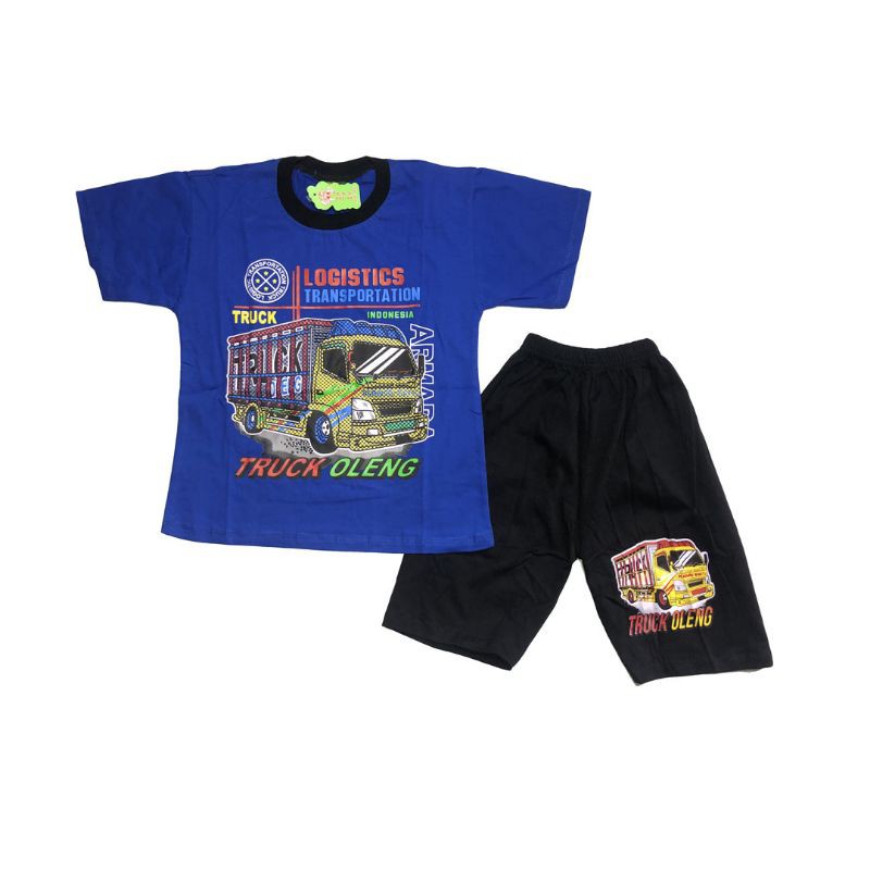 setelan pendek truk oleng/baju kaos motif/setelan truk oleng