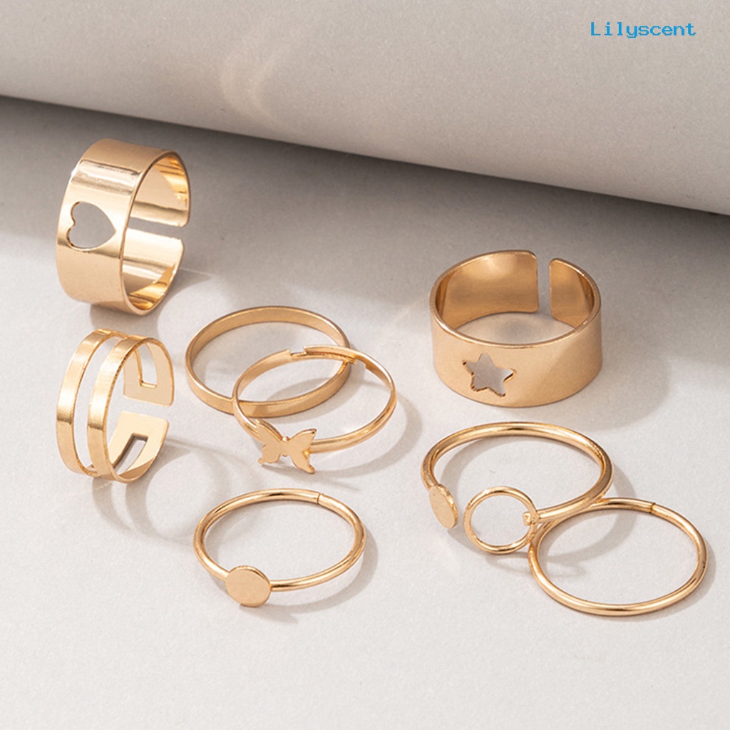 8pcs Cincin Knuckle Bentuk Hati Butterfly Star Plated Stackable Untuk Unisex