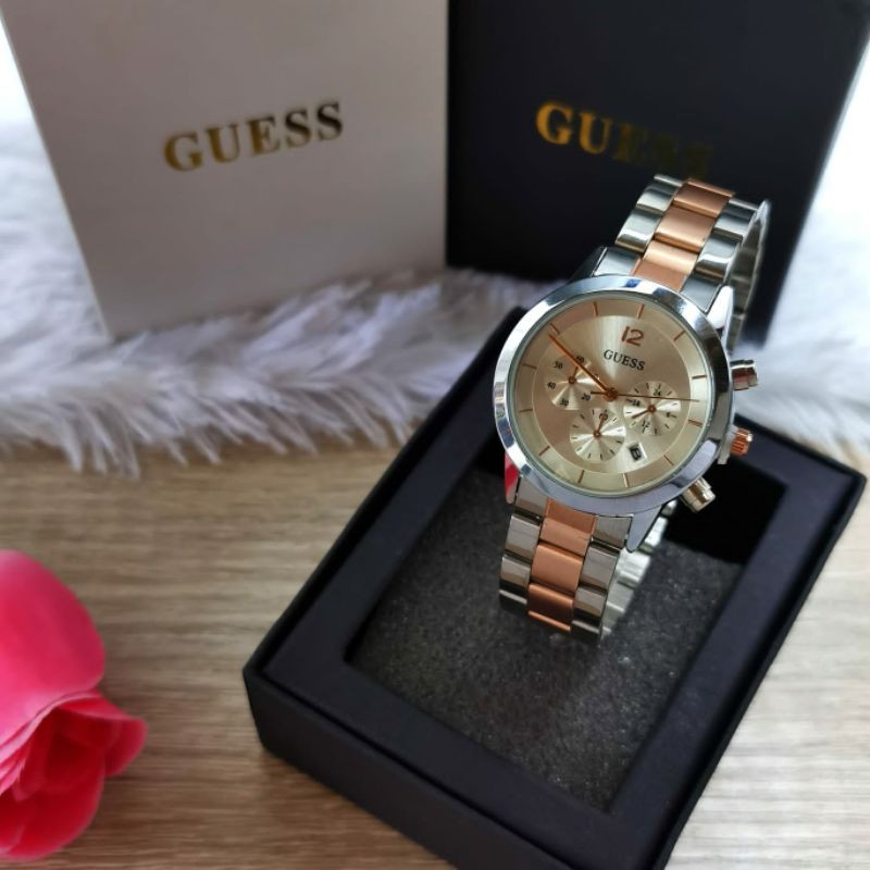 Jam tangan wanita/New guess premium,Strap stainless steel back,Tanggal aktif